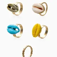 Набор колец 5 шт "Новый стиль" ракушки, размер МИКС, цветные в золоте