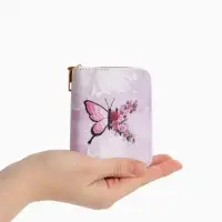 Кошелек жен 07-01-01 Июнь2550 бабочка, 8,5*2,5*10,5 см, 2 отд+отд/молн, д/карт, розовый