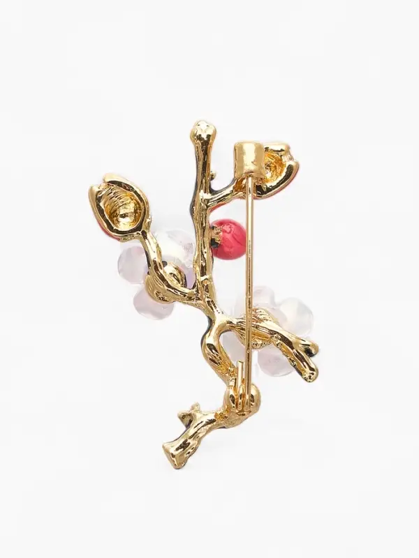 Брошь "Веточка сакуры" цветок, с эмалью, цветная в золоте