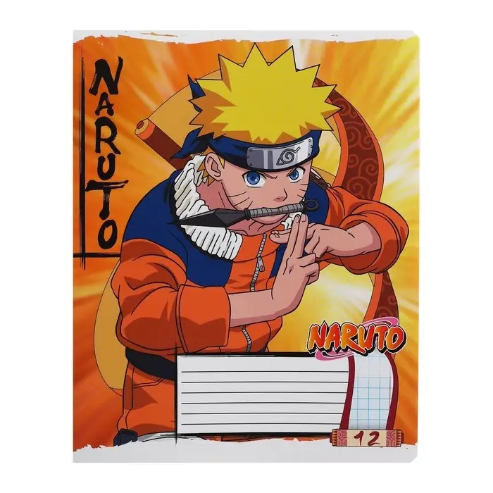 Тетрадь 12 листов в клетку, Naruto, обложка мелованный картон, МИКС