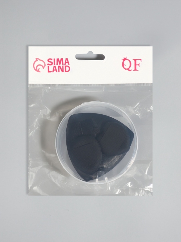 Набор спонжей д/макияжа 3шт: сердце, овал, треуг б/увел в пласт футл латекс черн пакет QF