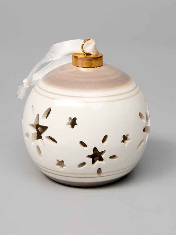 Елочный шар "Звезды беж" 10х8.8х8.8, 1 LED, LR44x3(в компл.), Т/БЕЛЫЙ