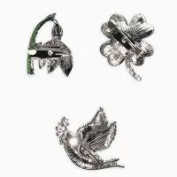 Броши "Голубь, клевер, подснежник" (набор 3шт), цветной в серебре