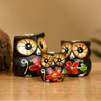 Набор сувенирный "Совята" дерево H 4, 3, 2 см, цв. чёрный