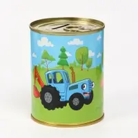 Копилка металлическая, 9.5 см&times;7.5 см&times;7.5 см, Синий трактор