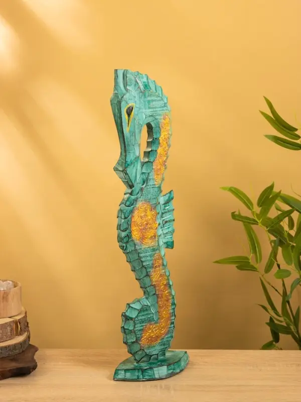 Сувенир интерьерный "Морской конь" 18х9х60 см, дерево, цв. зелёный