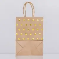 Пакет крафт с золотым тиснением, круглая ручка, 15 х 21 х 8 см, 120 г