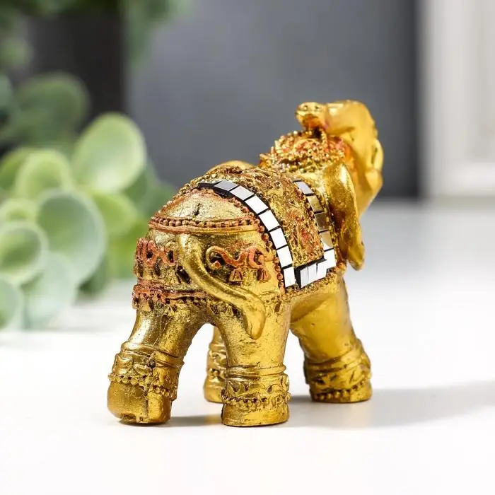 Фигурка полистоун &laquo;Золотой слоник с мозаикой из зеркал&raquo;, 5.2&times;6&times;3 см