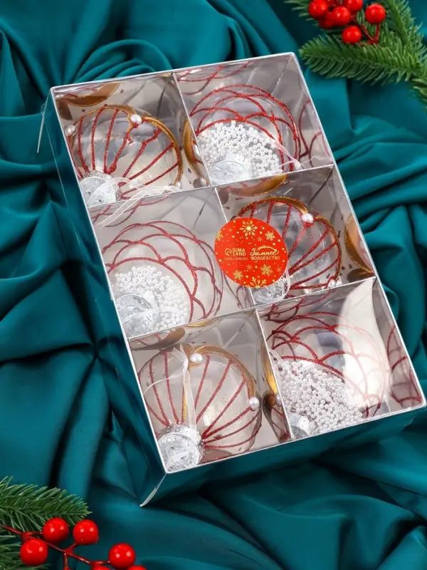 Набор шаров пластик d-8 см, 6 шт "Лирой"красно-белый