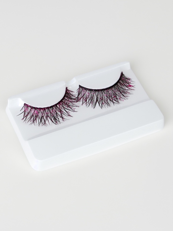 Ресницы накладные блестящие розовые пластик к/короб QF