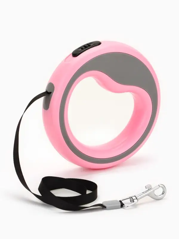 Рулетка - поводок для собак, лента 3 м, розовая/серая