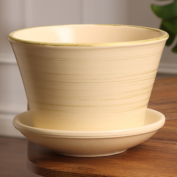 Горшок цветочный "Мессина" бежевый-золото 1,4 л