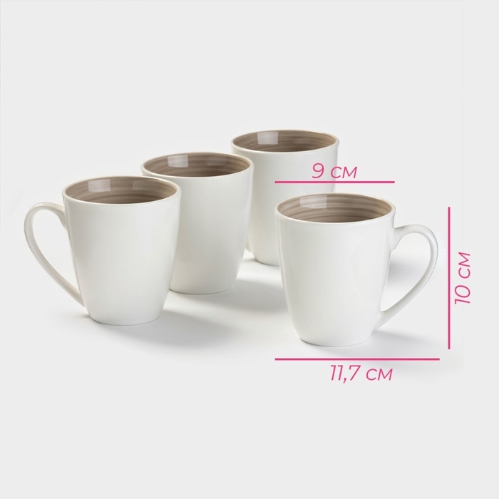 Набор кружек Доляна &laquo;Палитра&raquo;, 350 мл, фарфор, 4 шт, серый