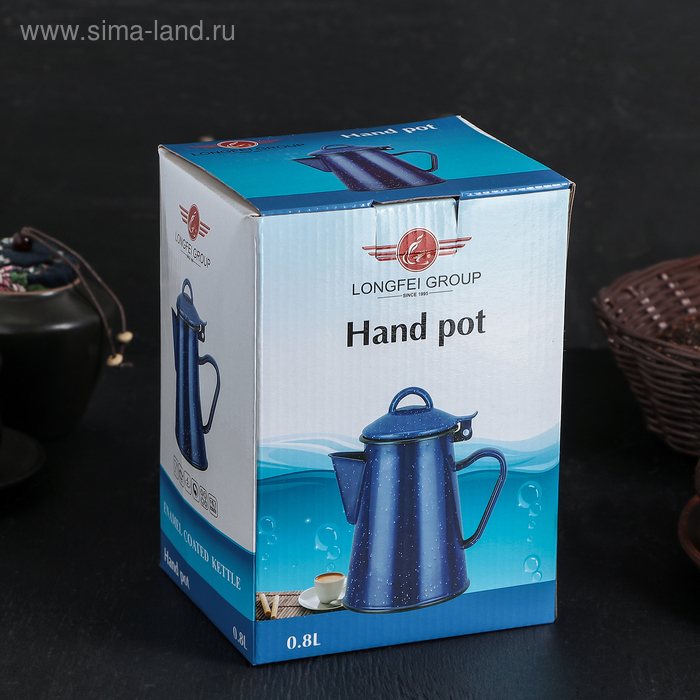 Кофейник эмалированный &laquo;Синий мрамор&raquo;, 800 мл, 14&times;11,5&times;18 см, цвет синий