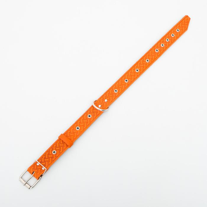 Ошейник кожаный тисненый на фетре, безразмерный, 67 х 3,5 см, ОШ 31-60 см, рыжий