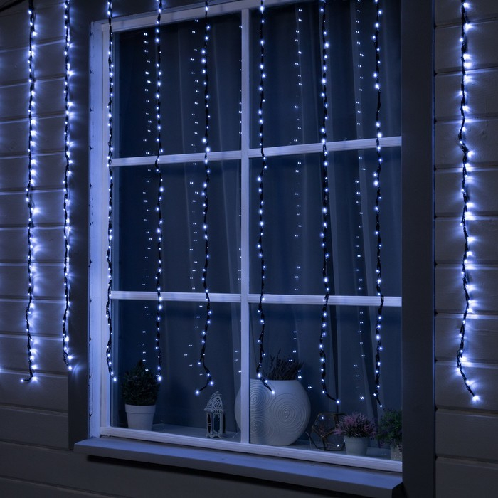 Гирлянда &laquo;Водопад&raquo; 2 &times; 1.5 м, IP44, УМС, прозрачная нить, 400 LED, свечение белое, 8 режимов, 220 В
