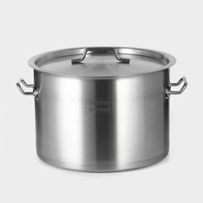 Кастрюля из нержавеющей стали Hanna Kn&ouml;vell, 19 л, d=32 см, h=22 см толщина 0,8 мм, дно ТРС, толщина дна 4,4 мм, 201 сталь, металлическая крышка, индукция