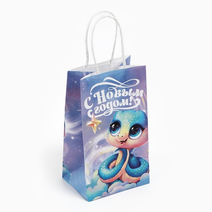Пакет подарочный новогодний &laquo;Сказочный&raquo;, змея, белый крафт, 12 х 21 х 9 см