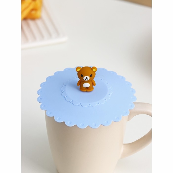 Крышка-непроливайка силиконовая Доляна &laquo;Мишка&raquo;, d=11 см, цвет голубой