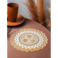 Салфетка сервировочная на стол &laquo;Букет&raquo;, ажурная, d=30 см, цвет золото
