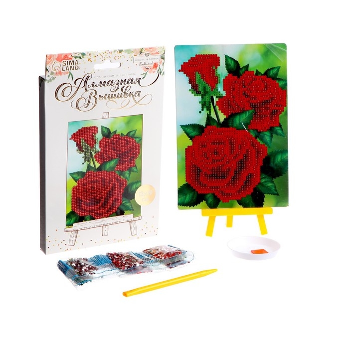 Алмазная мозаика с частичным заполнением на подставке &laquo;Розы&raquo;, 13 х 19 см, картон