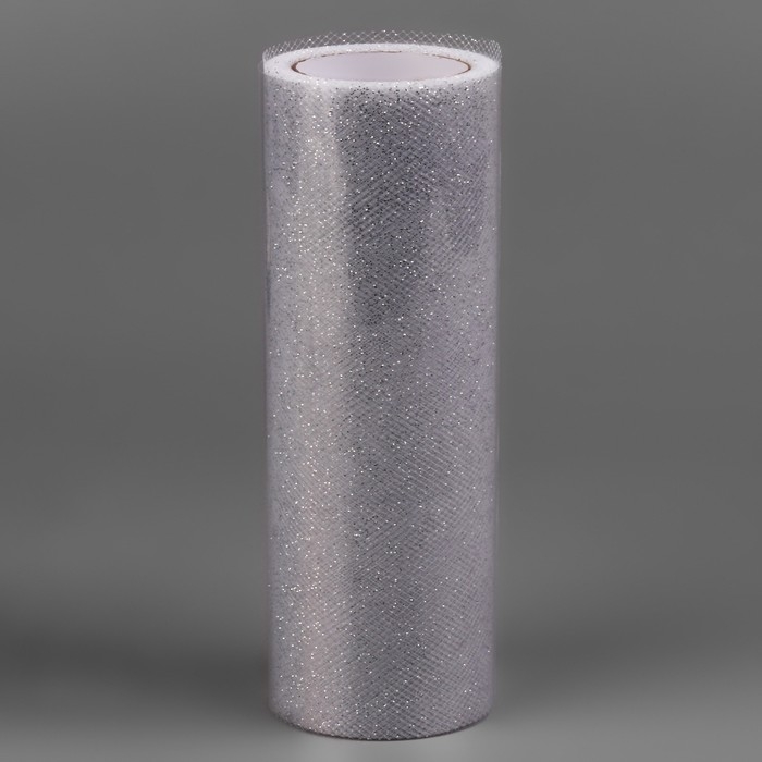 Фатин с глиттером, 15 см, 11 ± 1 г/кв.м, 9 ± 0,5 м, цвет серебряный №06 Фатин с глиттером, 15 см, 11 ± 1 г/кв.м, 9 ± 0,5 м, цвет серебряный №06