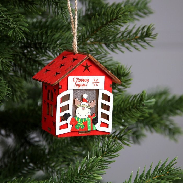 Ёлочная игрушка &laquo;Дом с оленем&raquo;, от батареек, свечение тёплое белое