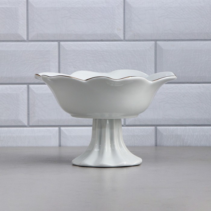 Салатник &laquo;Роза&raquo;, на подставке, 800 мл, золотая обводка, фарфор, Иран