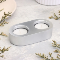 Подсвечник "Мрамор" из гипса для двух свечей овальный, 12х6х3см, серебро