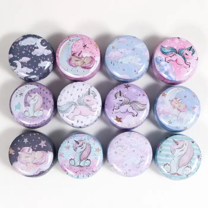 Шкатулка металл круглая "Единорожек" МИКС 5х6,5х6,5 см