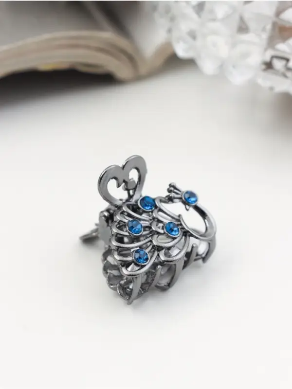 Крабик для волос &laquo;Синий туман&raquo;, павлин, 2.5 см, серебро