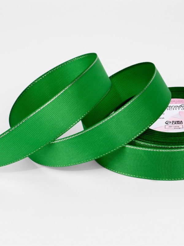 Лента репсовая 25мм*25&plusmn;1ярд(23м&plusmn;1м) серебряные нити №019 зелёный АУ