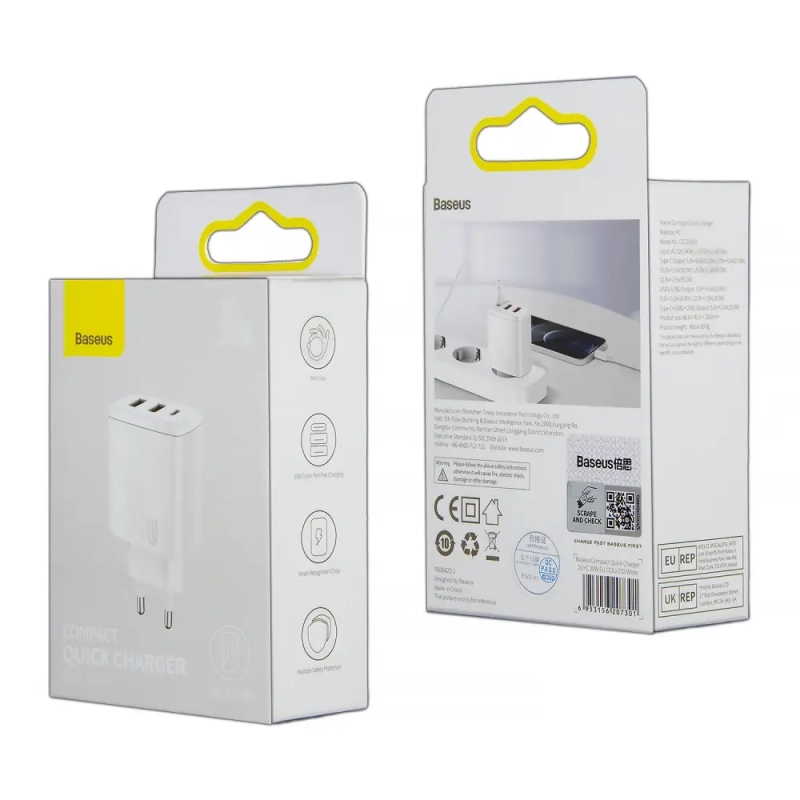 * Переходник СЗУ на 2 USB + Type-C 30W CCXJ-E02 Baseus белый