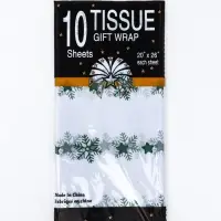 Бумага упаковочная тишью "Снежинки со звездами", зелёный, 50 х 66 см