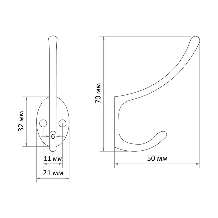 Крючок мебельный ТУНДРА TKD014, двухрожковый, бронза, 200 шт