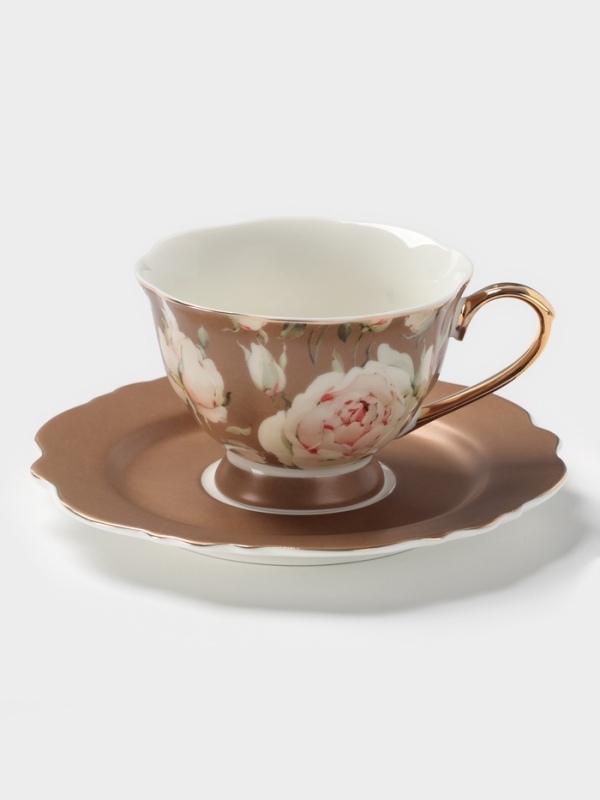 Чайная пара 220 мл WY  "Pink O'hara", бежевый