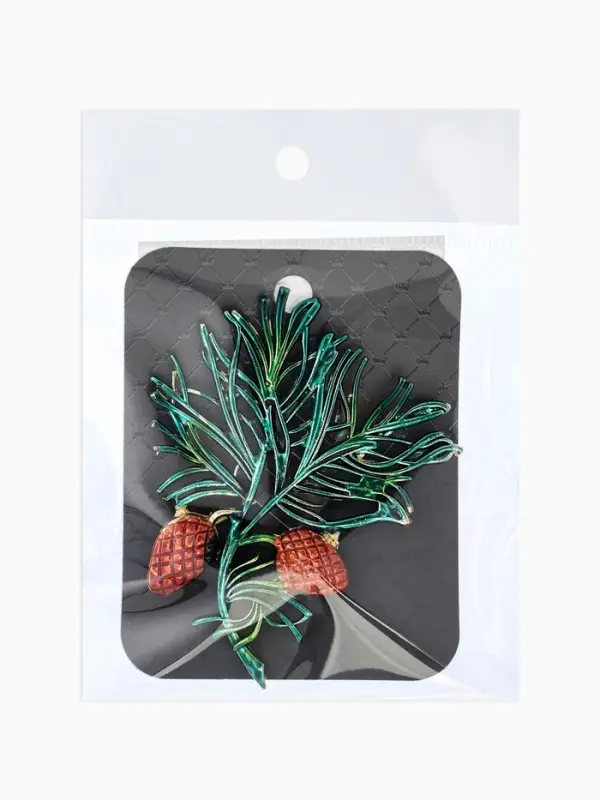 Брошь "Кедровая веточка", цвет коричнево-зелёный в золоте