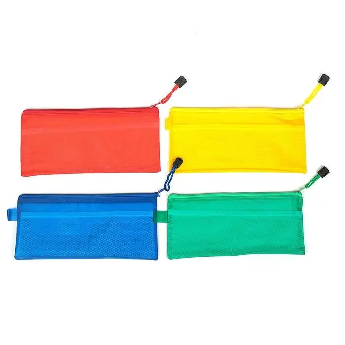 Папка-конверт на молнии, А65, с сеткой внутри, 24 &times; 11 cм, МИКС