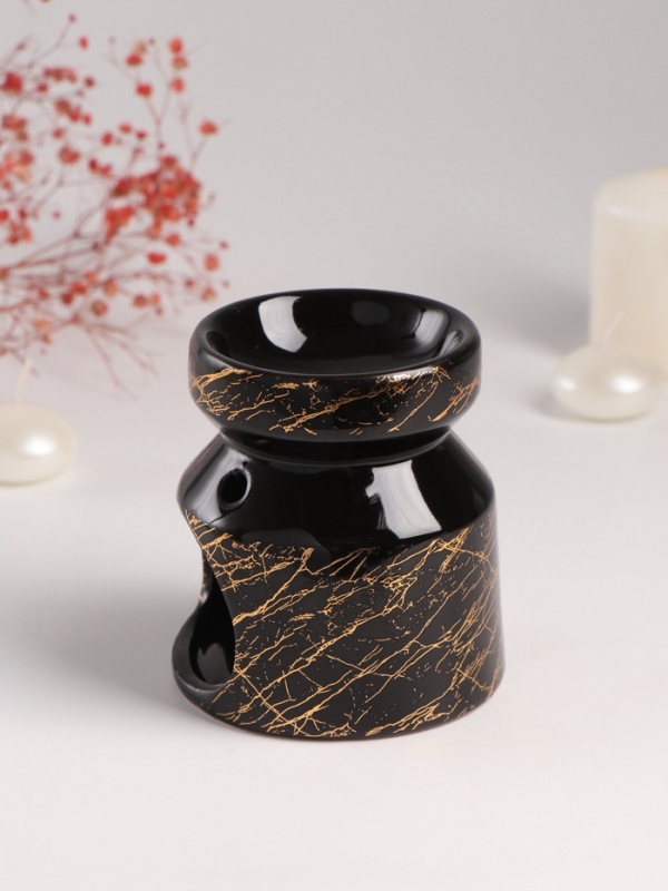 Аромалампа керамика "Чёрный мрамор с золотыми трещинками" 9,8х9,8х11 см