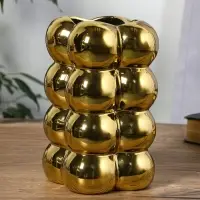 Ваза керамика настольная "Дайзи" шарики, h=20х11, d=7 см, золото