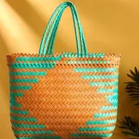 Сумка плетёная, 30&times;15&times;35 см, пластик, бирюзовый-жёлтая