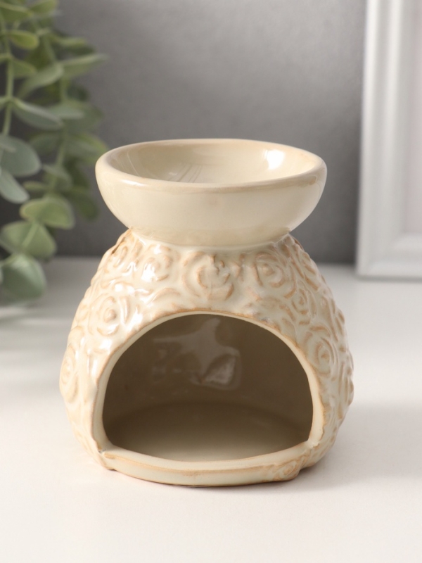 Аромалампа керамика "Розочки" бежевая 8х8,5х9,5 см