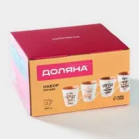 Набор кружек фарфоровых Доляна &laquo;Вкусный кофе&raquo;, 4 предмета: 340 мл