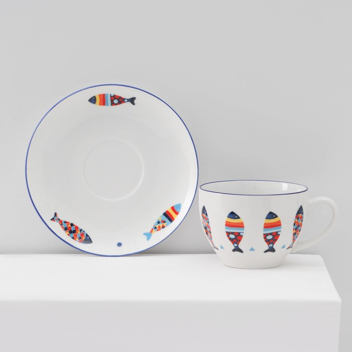 Сервиз фарфоровый чайный Доляна &laquo;Емеля&raquo;, 12 предметов: 6 чашек 280 мл, 6 блюдец d=15 см, цвет белый