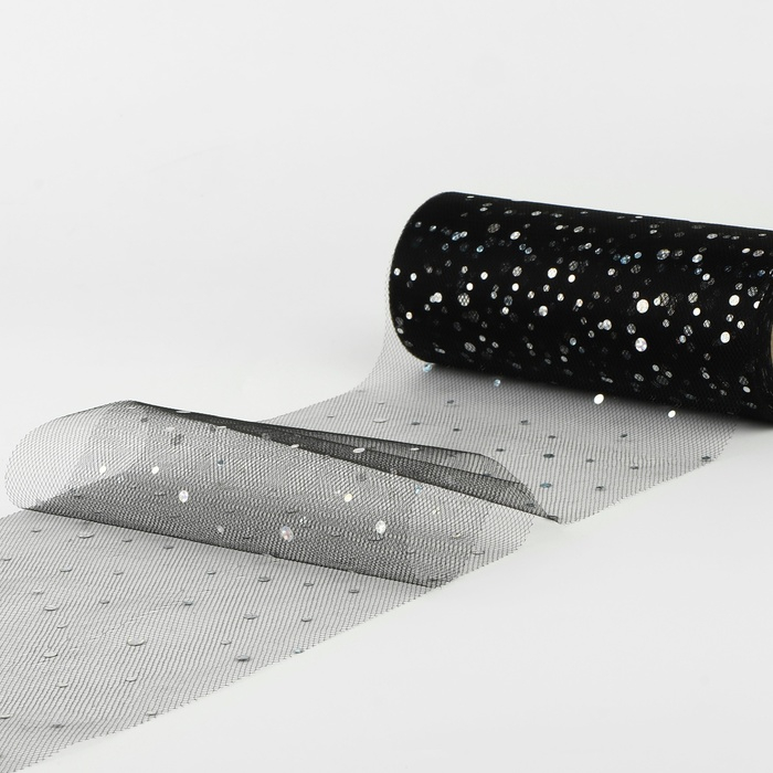 Фатин с блёстками, 15 см, 11 &plusmn; 1 г/кв.м, 23 &plusmn; 1 м, цвет чёрный №21