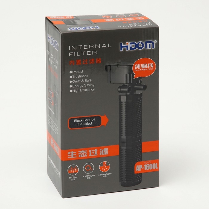 Внутренний фильтр Hidom AP-1600L, 1200 л/ч, 25 Вт, двухкамерный Внутренний фильтр Hidom AP-1600L, 1200 л/ч, 25 Вт, двухкамерный