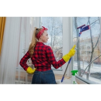 Щётка для окон Доляна, фиксатор, стальная телескопическая ручка, длина 55(83) см, водосгон силикон 18 см, насадка велюр 18&times;8 см