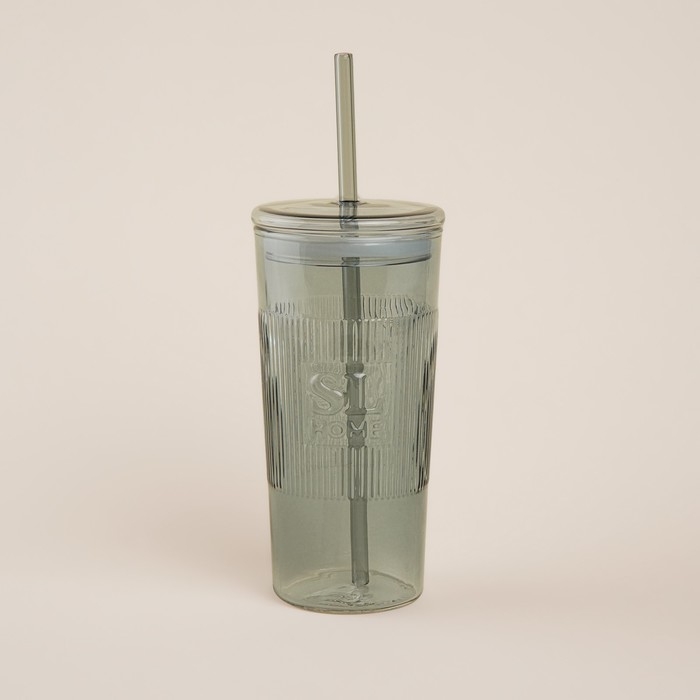 Стакан стеклянный с силиконовой трубочкой SL Home &laquo;Идиллия&raquo;, 650 мл, 8,5&times;24 см, цвет зелёный