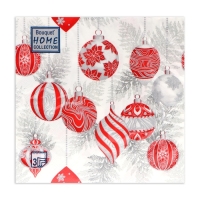 Новогодние салфетки бумажные Home Collection &laquo;Красные игрушки на серебре&raquo;, 3 слоя, 33х33 см, 20 шт