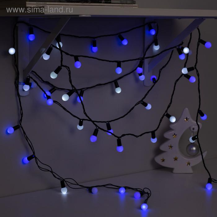 Гирлянда &laquo;Нить&raquo; 20 м с насадками &laquo;Шарики 1.5 см&raquo;, IP44, тёмная нить, 200 LED, свечение бело-синее, мигание, 220 В